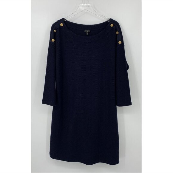 Talbots Honeycomb textured knit shift dress navy blue Nautical stretch new 1X - Picture 1 of 4